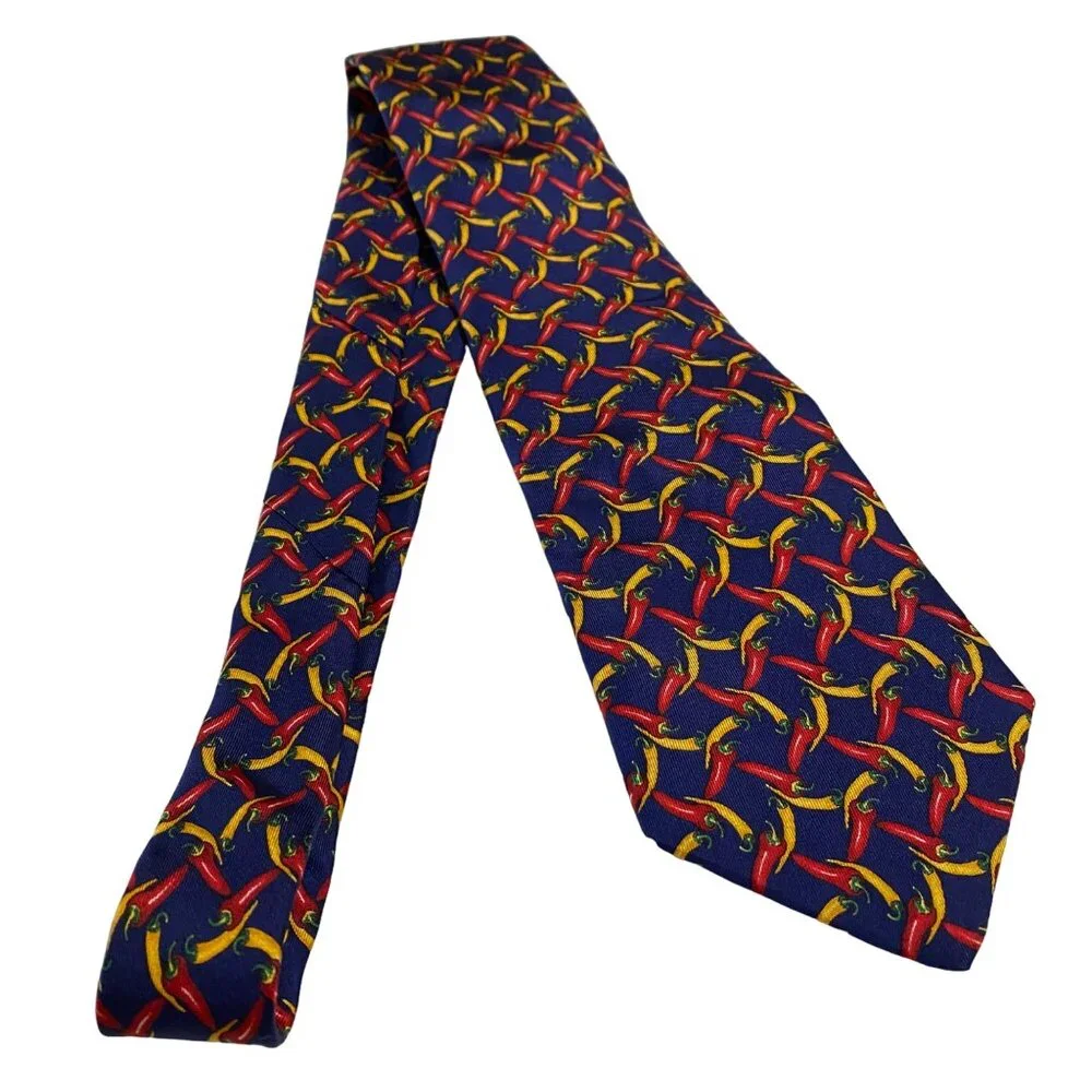 Lands‎ End Mens Hot Chili Peppers Necktie Novelty Whimsy Career Office Business